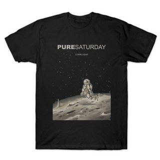 T-shirt  Pure SATURDAY เสื้อยืดลําลอง แขนสั้น ผ้าฝ้าย ลายวงร็อคเมทัล STARLIGHT สไตล์วินเทจ โอเวอร์ไซซ์ สีดํา ดํา สําหรับ