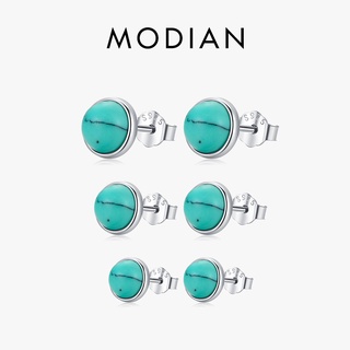 Modian ต่างหูสตั๊ด เงินแท้ 925 สีเขียวเทอร์ควอยซ์ ทรงกลม 4 มม. 5 มม. 6 มม. สไตล์วินเทจ หรูหรา ของขวัญ สําหรับผู้หญิง