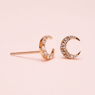 Grace Fine Jewelry ต่างหูปักก้านทองแท้ 9k เพชรแท้ Crescent Moon