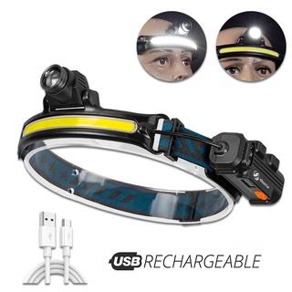 ไฟฉายคาดหัว LED Mini Headlamp ไฟฉายคาดหัวแรงสูง แบตเตอรี่ทนทาน Motion Sensor 3-Modes XPG+COB Headlight Rechargeable SJ6299