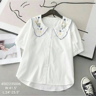 เชิ้ตงานญี่ปุ่น ปักคอปกน่ารัก เนื้อผ้าคอตตอนนิ่มใส่สบาย japanese short sleeves shirt