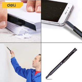 Deli คัตเตอร์ มีดคัตเตอร์ คัตเตอร์จิ๋ว 9mm พกพาง่ายๆ โลหะผสมเหล็ก ใบมีดเฉียง 30° 60° Cutter