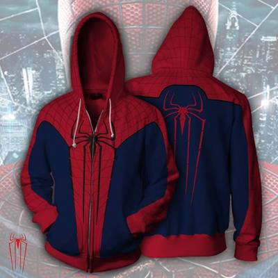 Spider Man Zipper Hoodie Superhero Zipper Coat The Avengers Jacket 3d Outerwear สีฟ้า