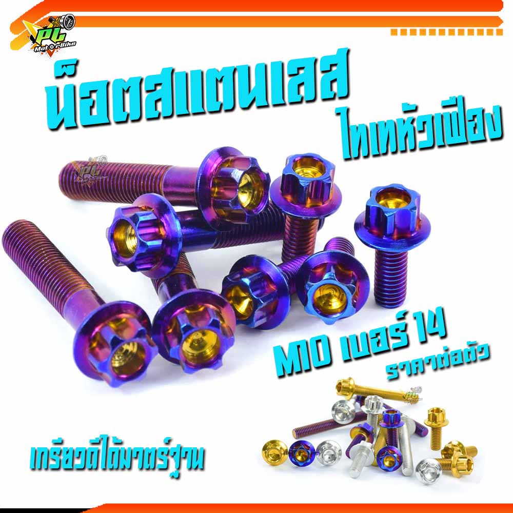 น็อตสแตนเลสหัวเฟืองไทเท ขนาด M10 เบอร์14 (ราคาต่อตัว แบบมีบ่าและไม่มีบ่าขนาด 14X15 ถึง 65)/น็อตขนาดเ