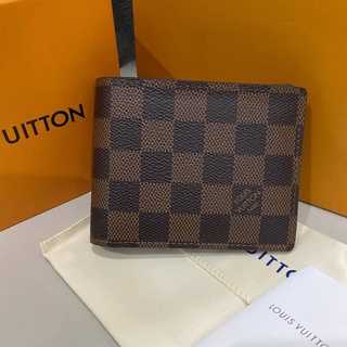 LOUIS VUITTON MULTIPLE DAMIER EBENE LEATHER BI-FOLD WALLET กระเป๋าสตางค์หลุยส์วิตตอง แบบ 2 พับ ลายตารางสีน้ำตาล หนังแท้