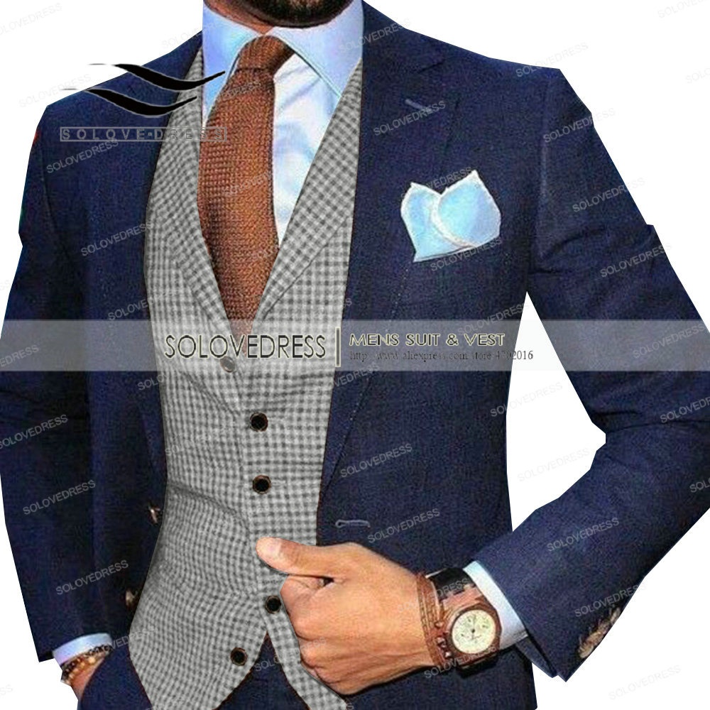 Mens Suit Vest Lapel V Neck Wool Wool Plaid Casual Formal Business Vest Waistcoat Groomman For Wedding Green/Brown/Grey/ #1