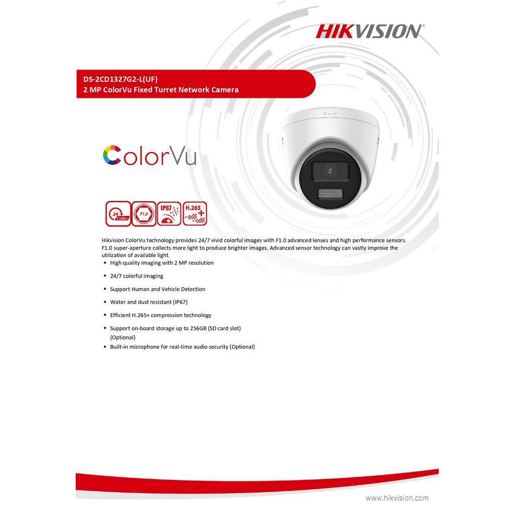 Hikvision กล้องวงจรปิด IP 2MP ภาพสี24ชม. รุ่น DS-2CD1327G2-L - แบบเลือกซื้อ BY N.T Computer