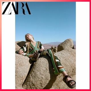 Zara ใหม่ ชุดเสื้อเชิ้ต กางเกงขายาว พิมพ์ลายโบว์ แฟชั่น