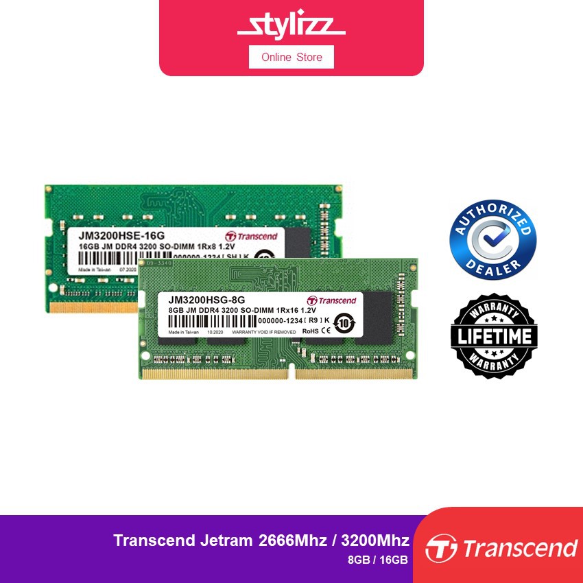Transcend DDR4 3200MHZ โน้ตบุ๊ค So-DIMM Ram 8GB/16GB ( JM3200HSG-8G , JM3200HSE-16G )
