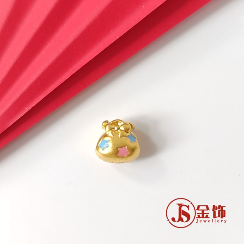 Js Jewellery 999 Gold Lucky Bag Charm Bead DIY 999 烤金 福袋通孔手手绳 Emas