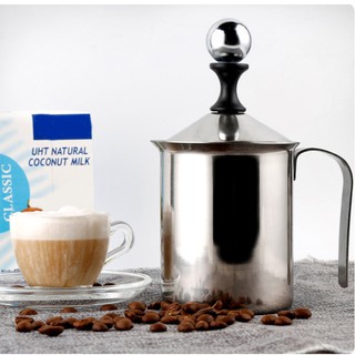 ที่ปั๊มฟองนม แบบทำเอง ขนาด 400ML. Manual Milk Frother Stainless Steel.