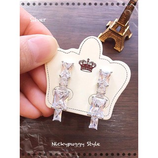 (จัดส่งฟรี) ต่างหูทรงระย้า แต่งเพชรCZ ทรงสี่เหลี่ยม สวยบริ้งมากคร้า แมชกับลุค วันออกงาน สวยแบบตะโกนค่ะ