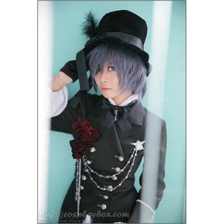 วิกผมสั้นสีเทาแซมน้ำเงิน Cosplay Character Ciel blackbutler 30CM