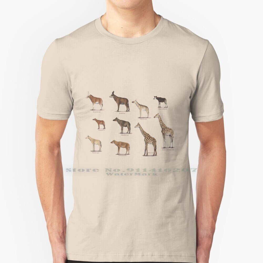 Giraffidae - Giraffe , Okapi , และญาติของ Their Extinct เสื้อยืด ผ้าฝ้ายแท้ 100% ยีราฟ Okpi Giraffid