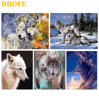 DROFE ภาพวาดระบายสีตามตัวเลข ผ้าใบ รูปหมาป่า ขนาด 50X40 ซม.