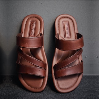 himm รองเท้าแตะผู้ชาย รุ่น DAVIS สี Whiskey Brown หนังแท้
