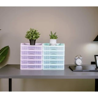 ตู้ลิ้นชัก 5 ชั้น พร้อมถาดบน สีเขียวพาสเทล รุ่น A-109-3 Organizer with upper tray two tone color Green Pastel