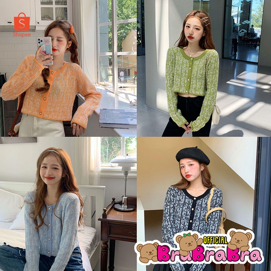 𝑩𝒓𝒂𝑩𝒓𝒂𝑩𝒓𝒂 #f-102 เสื้อ ไหมพรม แขนยาว ผ้าทวีต คอกลม กระดุมหน้า