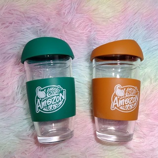 💟 Café Amazon 💟 พร้อมส่ง แก้วอเมซอน แก้วน้ำ  พร้อมฝาจีบ ที่่จับซิลิโคน อเมซอน ของพรีเมี่ยม Premium