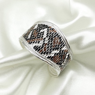 DSP กำไลข้อมือลายงูเหลือม กำไลเงินแท้ 92.5% : 925 Sterling Black Silver Bangle - Naga Collection [GEM0052W]