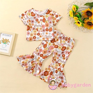 Babygarden- เสื้อยืดแขนสั้น พิมพ์ลายตัวอักษร และกางเกงบาน สําหรับเด็กผู้หญิง อายุ 6 เดือน - 4 ปี 2 ชิ้น