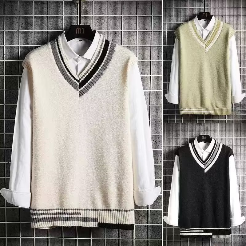 เสื้อกันหนาว คอวี ผ้าถัก สไตล์เกาหลี สําหรับผู้ชาย ไซซ์ M - 2XL