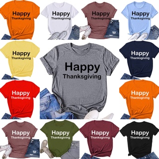 Happy THANKSGIVING เสื้อยืดลําลอง ลายน่ารัก สําหรับผู้หญิง ZK014