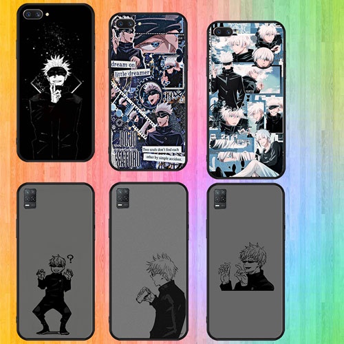 นุ่มสีดําRealme 2 A5 3 3 Pro 5 5i 5s 5pro Q 6i 6pro Jujutsu Kaisen Gojo Satoru Lฝาครอบโทรศัพท์