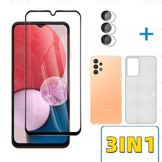 3in1 Samsung A13 ฟิล์มเลนส์กล้อง + ฟิล์มกระจกเต็มจอ+ ฟิล์มหลัง ฟิล์มกันกระแทกขอบดำ