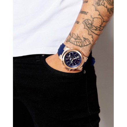 100 ของแท้ Michael Kors Chronograph ซิลิโคนสีน้ำเงินเข้มนาฬิกาผู้ชาย ...