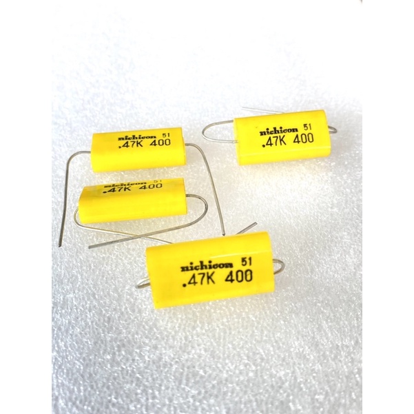 (แพ็ค2ตัว) 0.47K 400V 474K 470nF คาปาซิเตอร์ nichicon JAPAN แท้ใหม่แกะกล่อง Cหางหนูสีเหลือง C0.47UF4