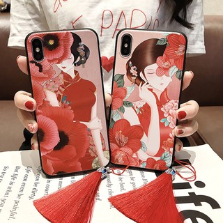 แฟชั่น ย้อนยุค สไตล์จีน cheongsam พู่ เคส Samsung Galaxy s21 plus ultra A42 S 8 P S 20 FE Plus S 20 Ultra S9 Plus S 10 + Note 10plus S10lite note10 lite Note 8 note9 note20 note20ultra A71 A51 A70 CASE tpu ซิลิก้าเจล เปลือกนิ่ม