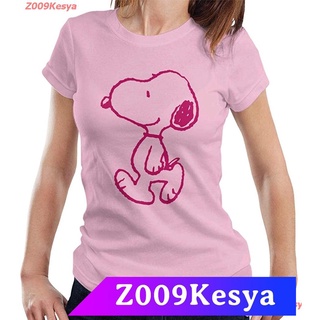 Z009Kesya เสื้อยืดสีพื้นคอกลม Peanuts Snoopy Outline Flock Womens T-Shirt discount  Peanuts