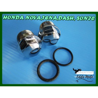 HONDA NOVA TENA DASH SONIC FRONT FORK HEAD COVER NUT SET "CHROME" with ORING  // น็อตหัวโช๊ค ชุบโครเมี่ยม พร้อมโอริง