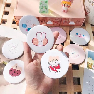 🌈กระจกเงาลายการ์ตูนHappy smile 7x7cm(📌รูปแบบซองพลาสติก)  ✔️ พร้อมส่ง (🎲สุ่มลาย) กระจก กระจกพกพา