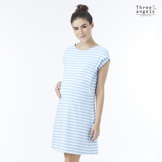 Threeangels Maternity ชุดเดรสคุณแม่ตั้งครรภ์ (แขนล้ำ) LIGHT BLUE STRIPE