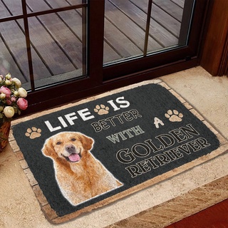 Life Is Better with A Golden Retriever พรมเช็ดเท้า พิมพ์ลายสัตว์ สุนัข สําหรับตกแต่งพื้นประตู