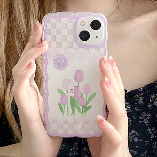 เคสโทรศัพท์มือถือ ลายคลื่นใหญ่ ดอกไม้สีม่วง สําหรับ for Iphone 13Promax Apple 12 xs xr 6Plus 14