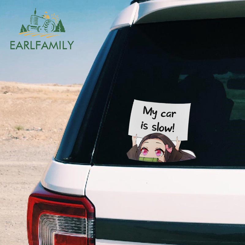 Earlfamily 13 ซม.x 9.6 ซม.Demon Slayer Nezuko MY รถ SLOW สติกเกอร์รถไวนิลรถจักรยานยนต์หมวกกันน็อค Decal JDM Decals