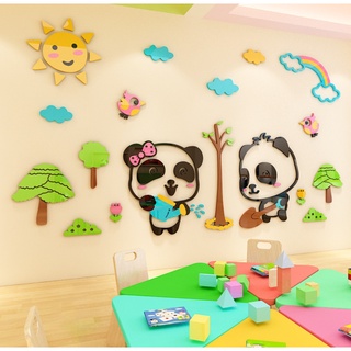 home decorateของตกแต่งห้องนอนลูก อะคริลิค3Dรูปหมีแพนด้าน้อย ติดผนังรูปการ์ตูนน่ารัก  แผ่นภาพอะคริลิคลายการ์ตูนตกแต่ง