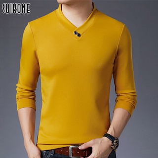 Suikone เสื้อยืดสีทึบผู้ชายแขนยาวพร้อมผ้าขั้นสูง เป็นมิตรกับผิวและอ่อนนุ่ม