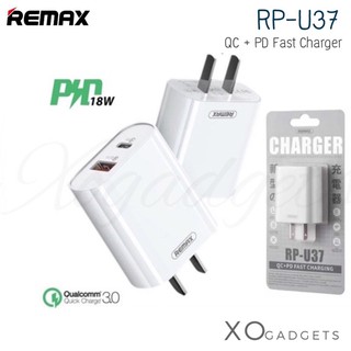 Remax RP-U37 หัวชาร์จไว Quick Charger 3.0 + PD หัวชาร์จ หัวชาร์ทREMAX หัวชาร์ทบ้าน (รับประกัน1ปี)