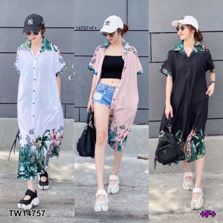 ชุดเดรสเชิ้ตยาวตัวยาวแขนสั้นลายยีราฟ สี ขาว ชมพู ดำ TW14757 CL2819