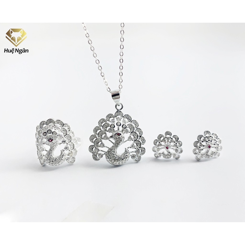 Combo 925 สร้อยคอเงินอิตาลี แหวน ต่างหู Hue Ngan - นกยูงน่ารัก PP1587-RR1629-RYE141009