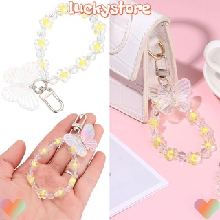 LUCKY Women Flower Keychains Bag Decor Pendant Transparent Bead Butterfly Keychain Mobile Phone Chains Accessories Fashion Car Keys Lanyards Keyring/Multicolor