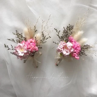 พร้อมส่ง! ช่อเข็มกลัดติดอกดอกไม้แห้งโทนชมพูนะคะ