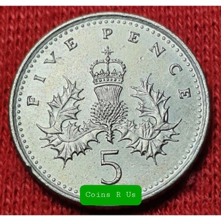 เหรียญต่างประเทศ อังกฤษ ปี 1990 - 1997 ชนิด 5 Pence ขนาด 18 มม. ผ่านใช้น่าสะสม