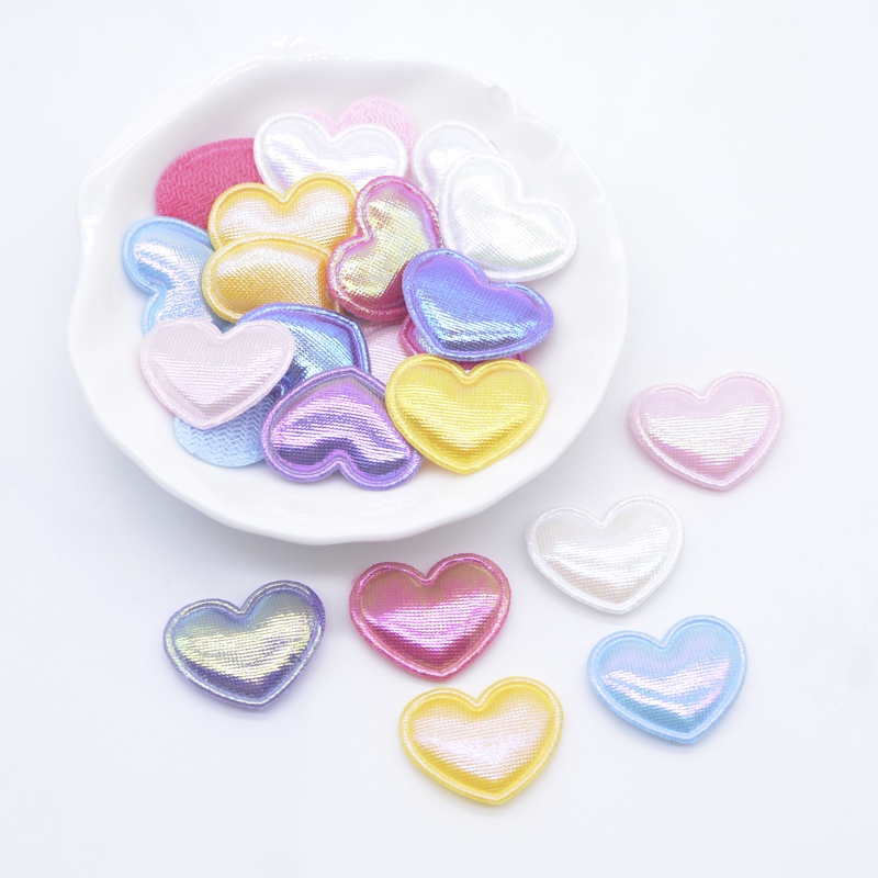 100 ชิ้น 22*18 มิลลิเมตรที่มีสีสันหัวใจ Applique สําหรับหมวกหัตถกรรมเสื้อผ้าเย็บแพทช์ DIY Headwear คลิปโบว์อุปกรณ์ตกแต่ง