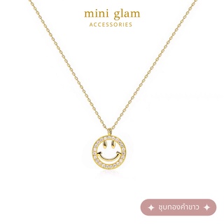 Miniglam Smiley Crystal Pendant Necklace (Gold) สร้อยคอคริสตัลสมายลี่สีทอง ชุบทองคำขาว