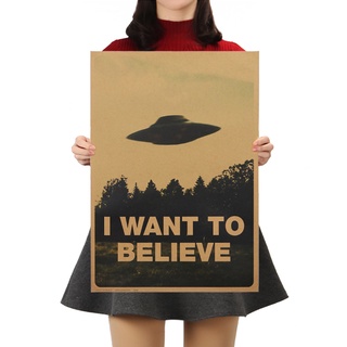 Dlkklb สติ๊กเกอร์โปสเตอร์ภาพยนตร์ I Want To Believe สไตล์วินเทจสําหรับติดตกแต่งผนังบ้าน 51.5X36 ซม